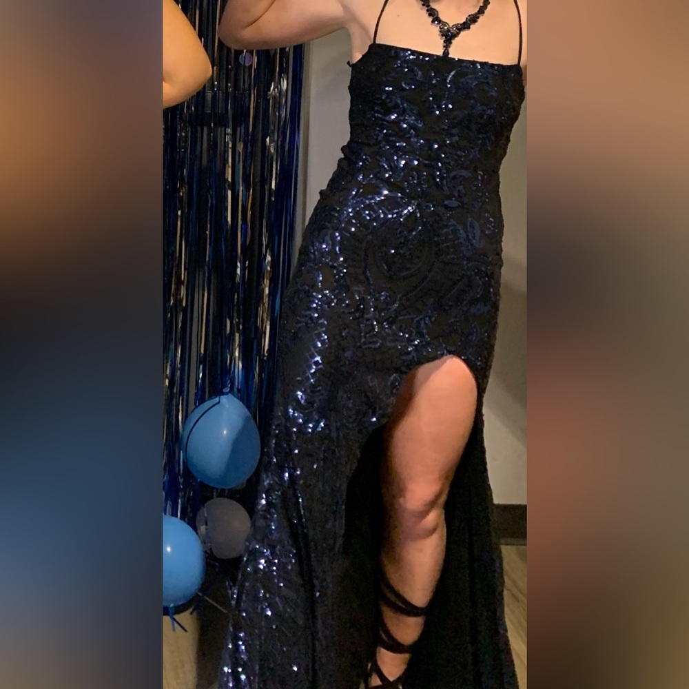 Black and blue sequin prom dress